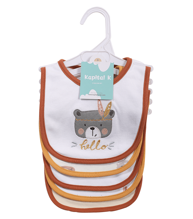 5-Pack Baby Bibs with Adjustable Snaps - Cute Cartoon Embroidery, Unisex Design for Boys & Girls - Perfect for Mealtime Messes