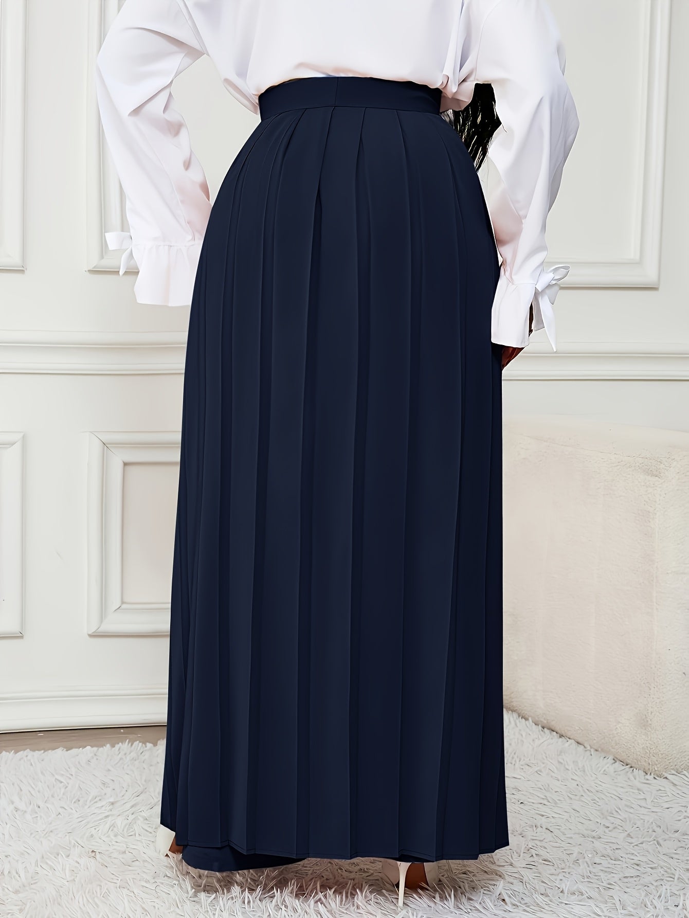 Plus Size - Plus-size Women'S Pants With Elegant Pleats, Removable Design, Two-way Wear, Straight-leg Style, Retro Chic, Casual, Suitable For All Seasons Throughout The Year.
