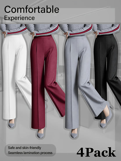 4 Pack, Dress Pants for Women Women'S High Waisted Wide Leg Business Casual Trousers with Pockets, Stretchy Comfortable Work Pants for Office, Commute, Daily Wear, Skin-Friendly Seamless Ladies Straight Leg Pa 4-Way Stretch Women'S Suit Pants