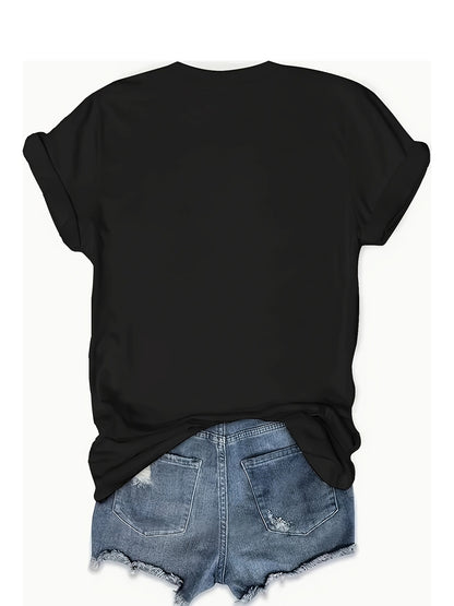 Letter Print Crew Neck T-shirt, Casual Short Sleeve Top For Spring & Summer, Women's Clothing
