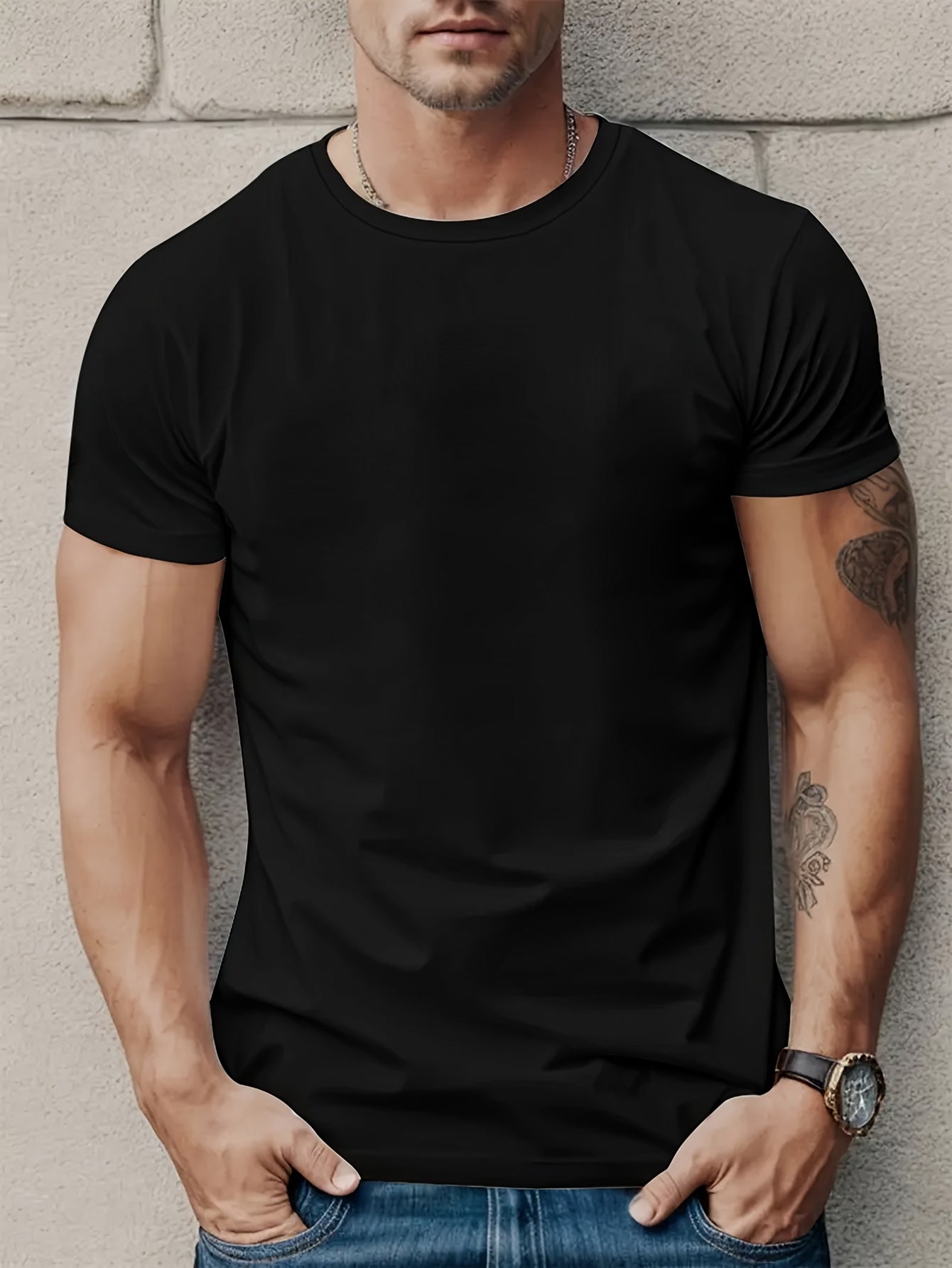 3pcs Solid Color Men's 100% Cotton Short-Sleeved T-Shirts | Stylish Breathable Soft Cotton Men's T-Shirt Tops