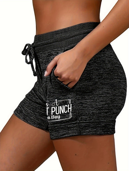 Casual Loose Shorts for Women Featuring a Drawstring And Pockets, Designed with Letter Prints