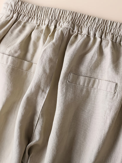 Women's Linen Pants - Summer High Waist Straight Leg Pants with Drawstring | Casual Beach Palazzo Pants | Boho Vacation Trousers for Travel