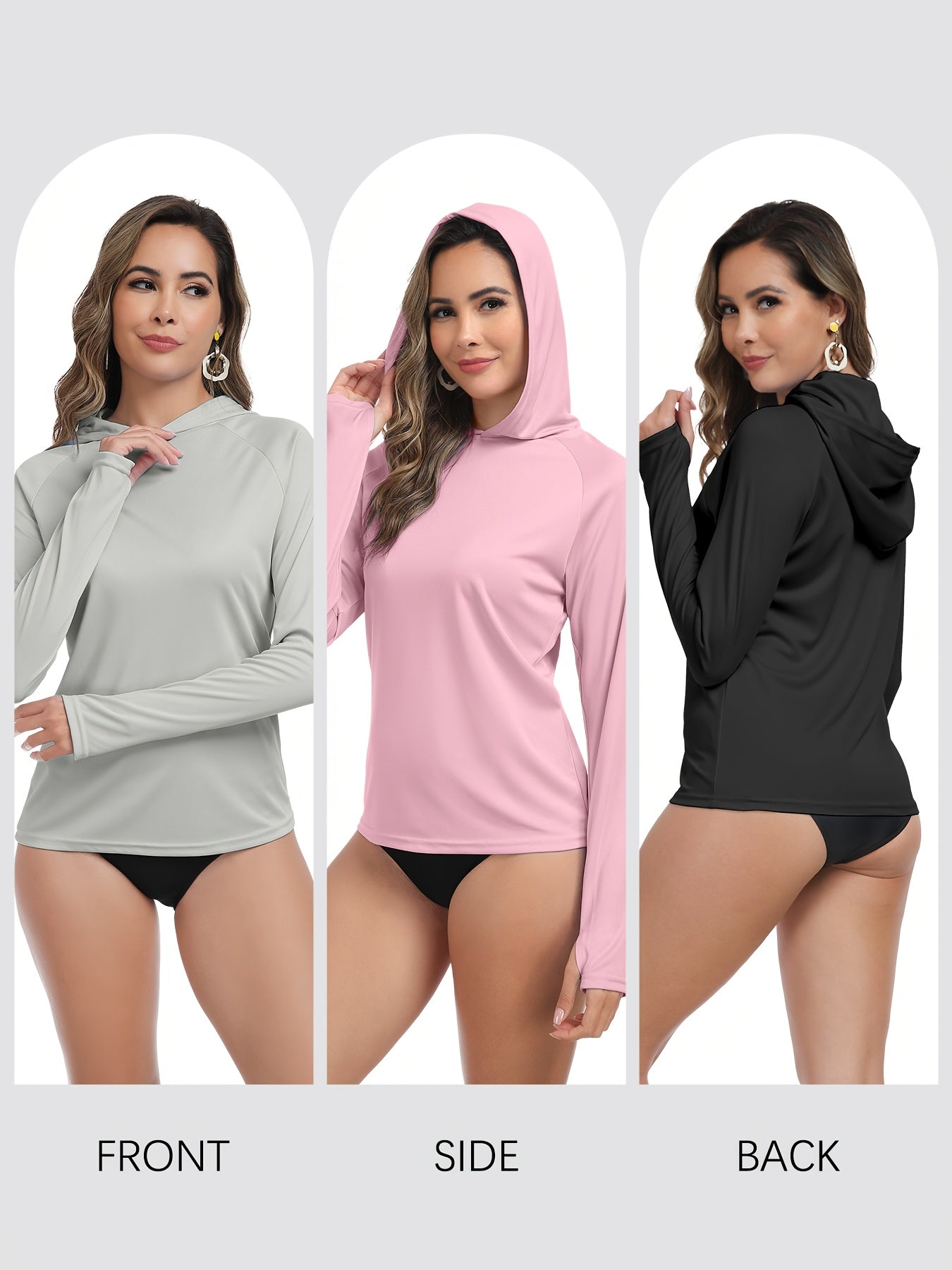 4 Pack Women'S Hoodie | Long Sleeve Fishing Shirts Lightweight Rash Guards, Crew Neck, Solid Color, Slight Stretch Fabric