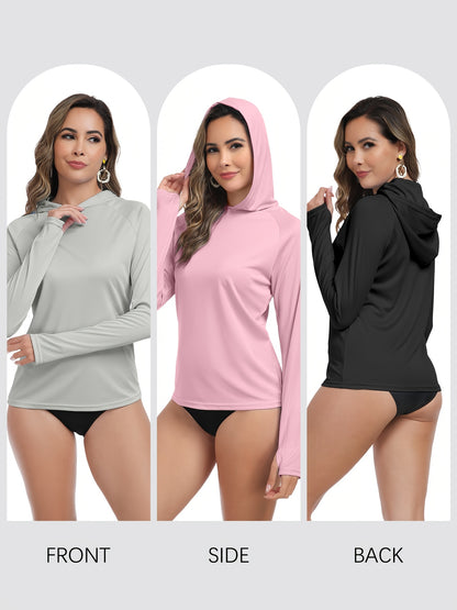 4 Pack Women'S Hoodie | Long Sleeve Fishing Shirts Lightweight Rash Guards, Crew Neck, Solid Color, Slight Stretch Fabric