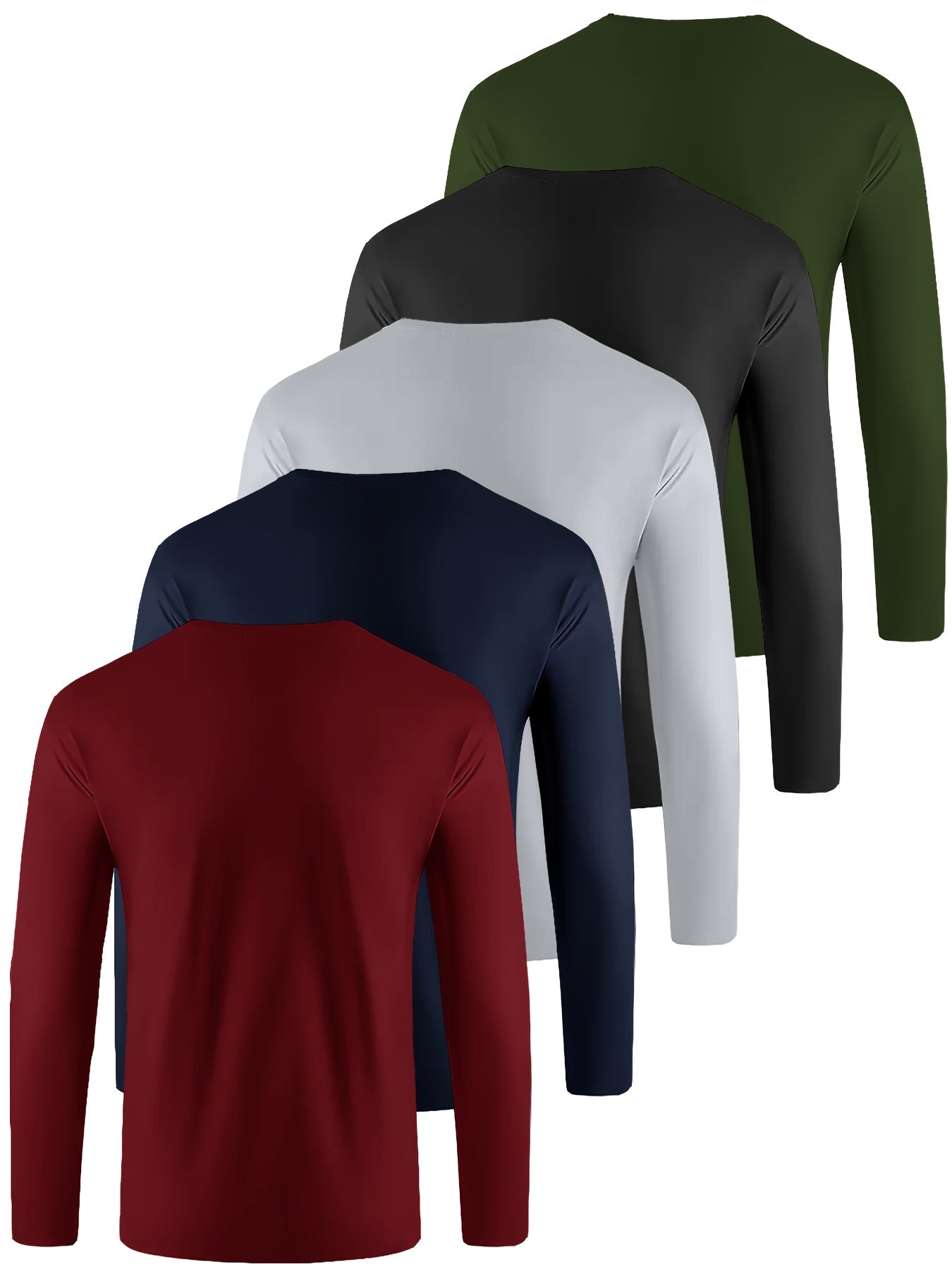 Kinglaman 5pcs Men'S Quick Dry Long Sleeve T-Shirts for Casual Workouts with Moisture-Wicking Performance