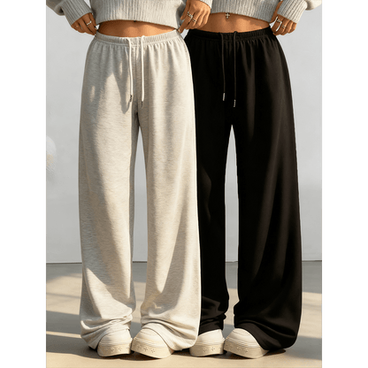 2pcs Women's Casual Wide-leg Pants with Elastic Waistband and Pockets - Elastic, Loose-fitting, Solid Color (black and Gray), Suitable for All Seasons, Comfortable Clothing | Loose Pants | Medium Elastic, Women's Jogging Pants/ Sweatpants/ Training