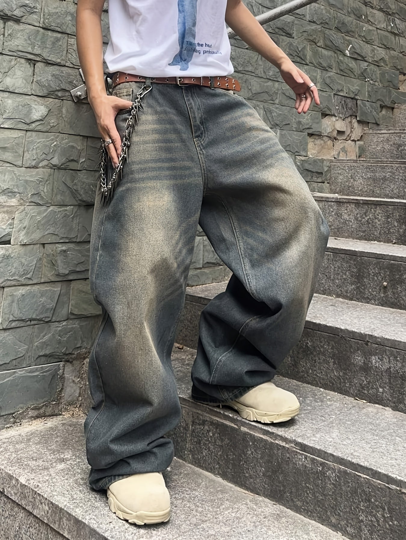 Men'S Casual Loose Fit Jeans, 90% 5% Polyester 5% Bamboo Rayon Rayon Blend, Solid Color Washed Denim, All-Season Non-Stretch Woven Fabric, Regular Length, Allseason Pants | Stylish Casualwear | Nonstretch Denim