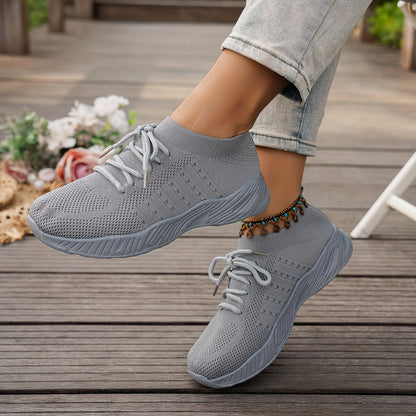 Women's Lightweight Sneakers - Minimalist Running Shoes with Ankle Sock, Breathable Fabric Upper & Cushioned PVC Sole - Lightweight for, Gym, Walking - Spring Athletic Footwear (Lace-Up Closure)
