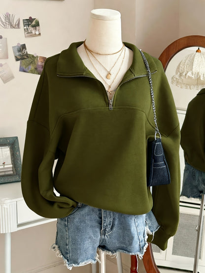 Women's Oversized Half-Zip Sweatshirt, Trendy Soft Fabric Pullover Hoodie, Casual Top, Perfect for Spring, Autumn And Winter Streetwear, Womens Tops, Ropa De Mujer, Local Warehouse Discount Hoodies Iackets Fashion New Arrivals