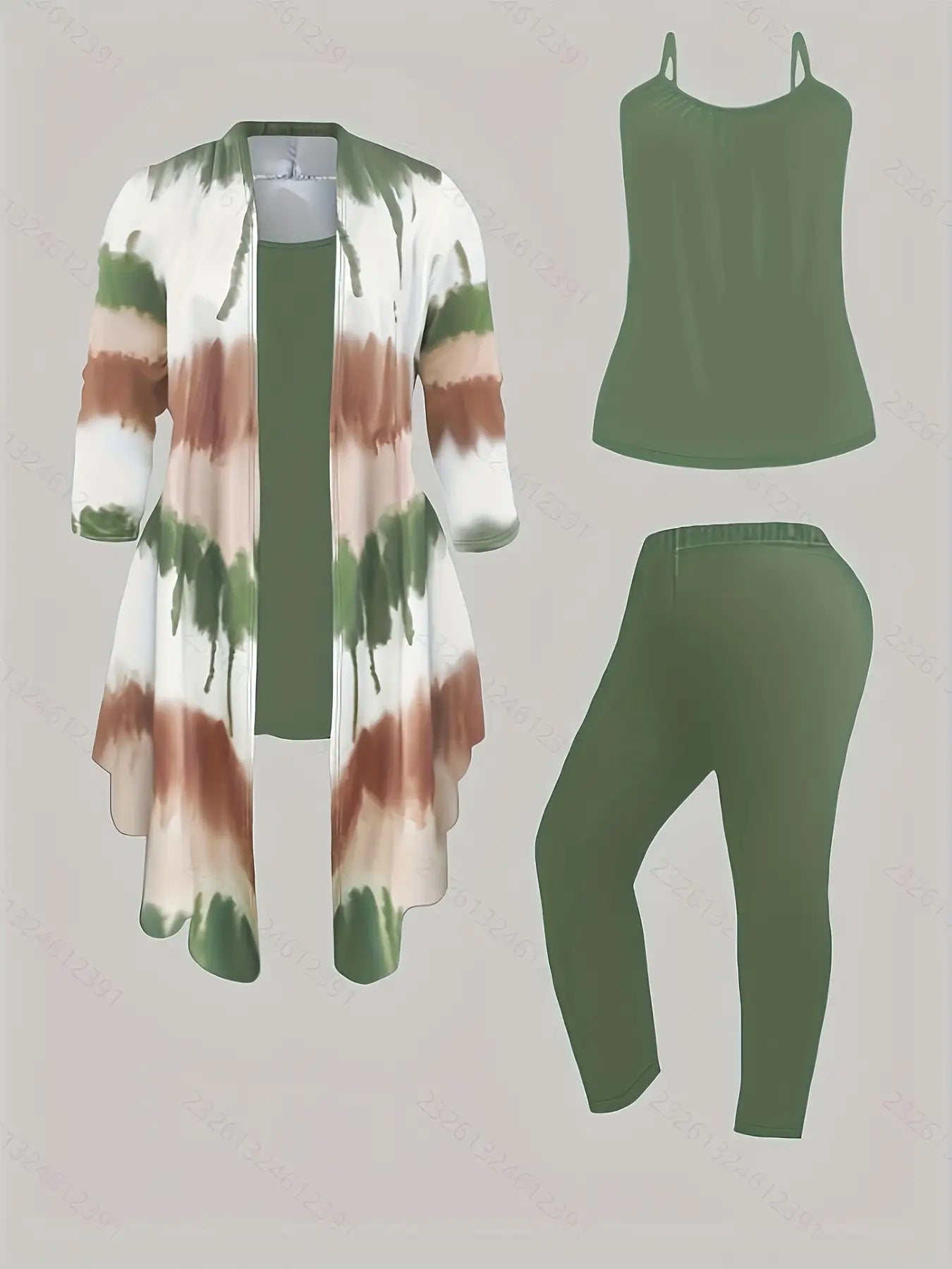 Women's 3pcs Suit, Printed Cardigan Jacket Paired with Solid Color Pants and Vest, Everyday Outfit(random 1 Set)
