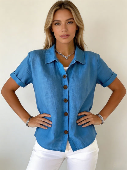 [Casual Loose Fit Blouse] Women's Collared Short Sleeve Button Shirt Casual Loose Fit Fashion Blouse for Ladies Spring Summer Daily Wear Office Work Vacation Beach Streetwear Weekend Holiday Travel Outfit Trendy Female Casual Attire Casual Tops
