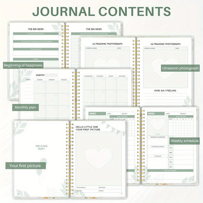 Pregnancy Journal and Memory Book - 96 Sheets - Floral bunny cover with stickers and sonogram photo insert