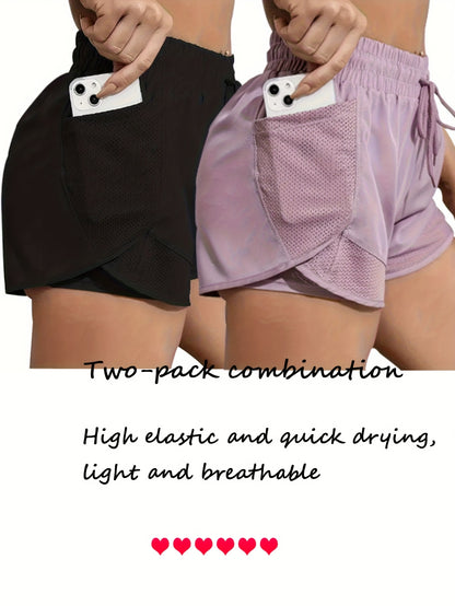 FOEIERAA Fashion Women's 2pcs Yoga Sport Shorts Set, 2-in-1 High-Waisted Athletic Shorts, High Elasticity Quick-Dry, Lightweight and Breathable, Suitable for Running, Yoga, Cycling, Fitness, Studio, Casual Outings, Evening Dates, Daily Wear, and