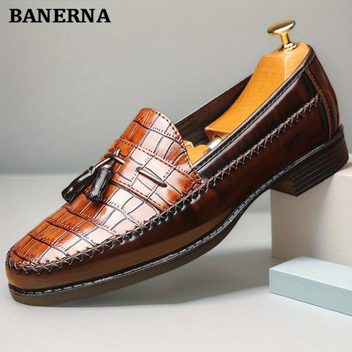 [Faux Leather Loafers] Business Dress, British Style, Fashionable And Trendy Men's Plus Size Brown Casual Faux Leather Shoes, Comfortable And Wear-Resistant Rubber Sole All Year Round, Suitable for Office And Daily Travel, Loafers 8689