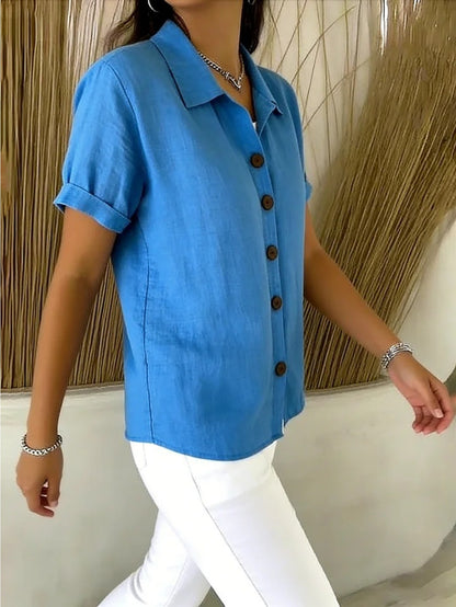 [Casual Loose Fit Blouse] Women's Collared Short Sleeve Button Shirt Casual Loose Fit Fashion Blouse for Ladies Spring Summer Daily Wear Office Work Vacation Beach Streetwear Weekend Holiday Travel Outfit Trendy Female Casual Attire Casual Tops