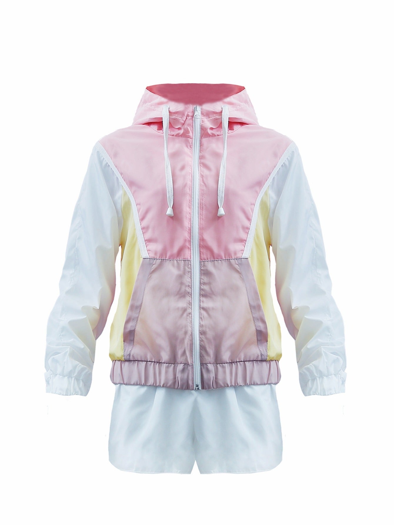Women's 80s 90s Tracksuit 2 Piece Long Sleeve Outfits Retro Windbreaker Sport Set, Pink Yellow & White Patchwork Zip Elastic Waist Sportswear for Active Lifestyle