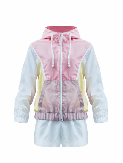Women's 80s 90s Tracksuit 2 Piece Long Sleeve Outfits Retro Windbreaker Sport Set, Pink Yellow & White Patchwork Zip Elastic Waist Sportswear for Active Lifestyle