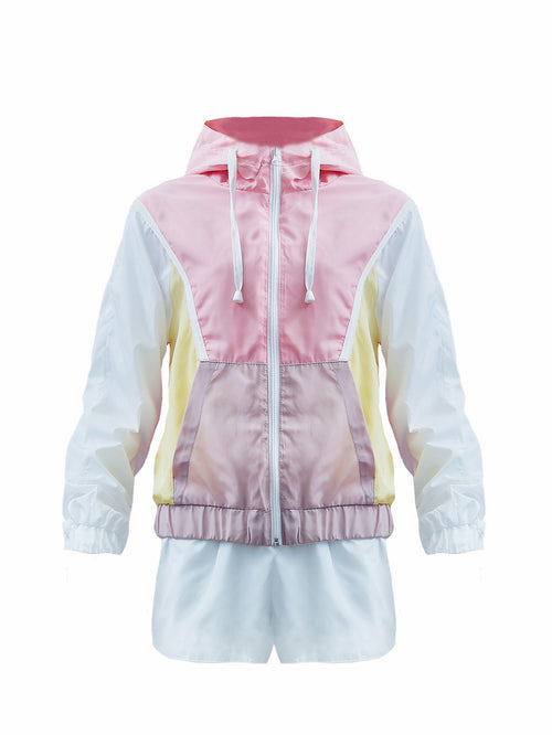 Women's 80s 90s Tracksuit 2 Piece Long Sleeve Outfits Retro Windbreaker Sport Set, Pink Yellow & White Patchwork Zip Elastic Waist Sportswear for Active Lifestyle
