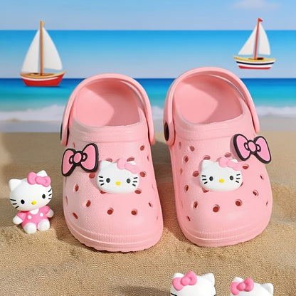 1 Pair Boys & Girls Sanrio Hollekitty KT Cat Slippers - Cute Thick-Soled Anti-Slip Sandals with Hollekitty & KT Cat Bow, Lightweight Indoor/Outdoor Beach Shoes for ( &) - Slip, Spring Summer Casual