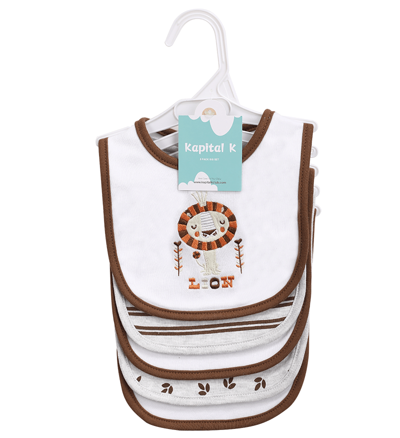 5-Pack Baby Bibs with Adjustable Snaps - Cute Cartoon Embroidery, Unisex Design for Boys & Girls - Perfect for Mealtime Messes