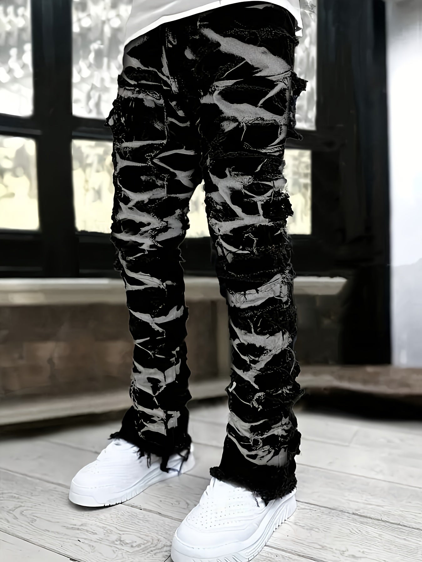 Men'S Star Print Fashion Layered Tassel Jeans