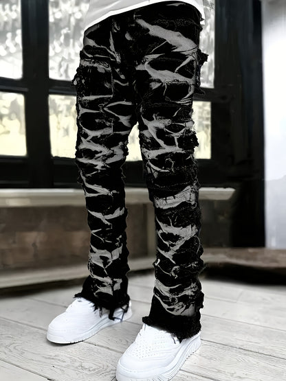 Men'S Star Print Fashion Layered Tassel Jeans