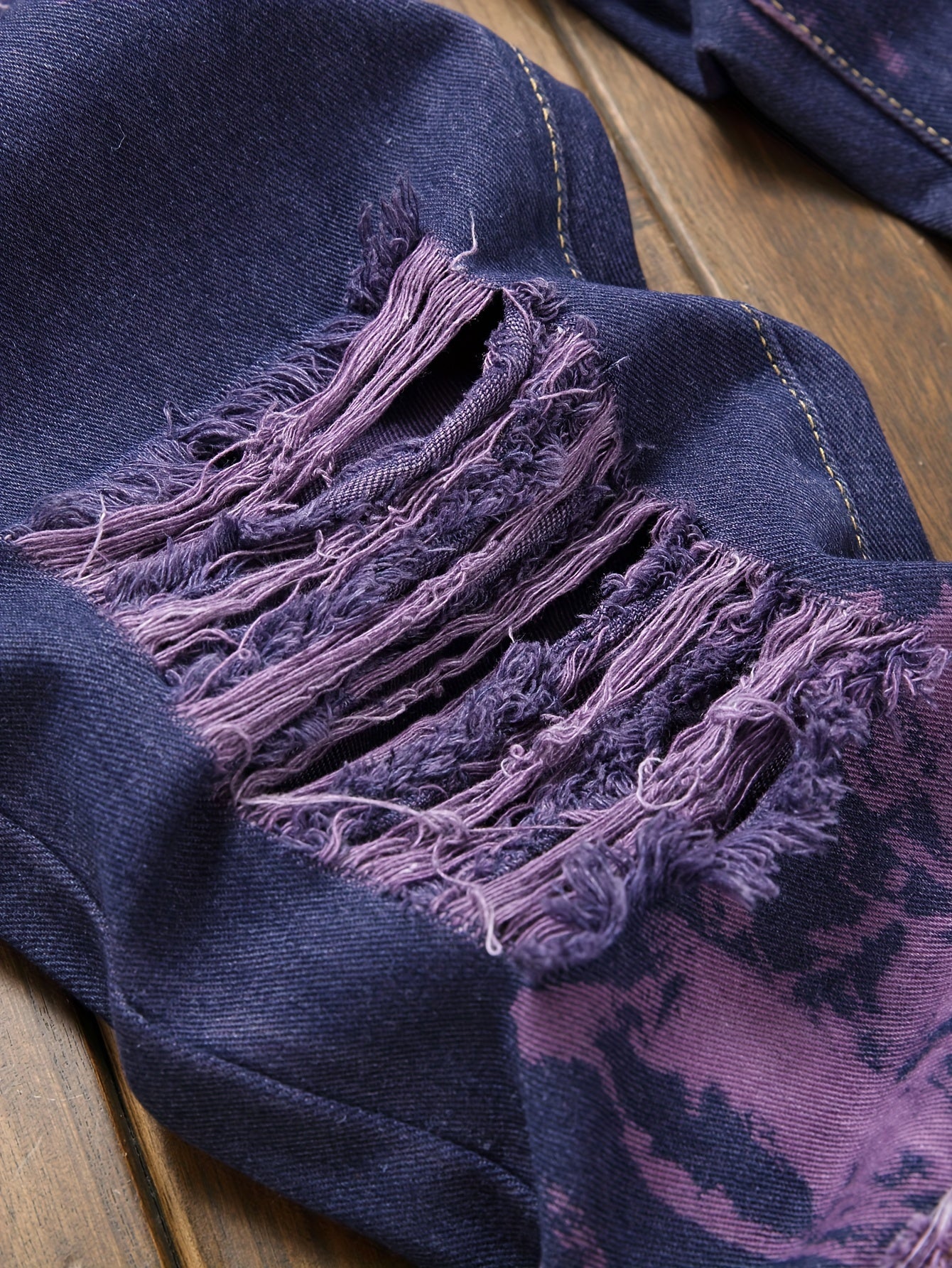 Fashion Trends Stacked Multi-post Fabric Tassels Holes Irregular Tie Flower Splashed Ink Jeans Casual Men's Trousers