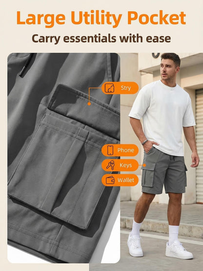 Men's Black+green+gray Polyester Cargo Shorts - product view 8