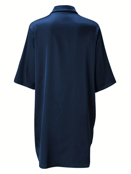 European And American Solid Color Sexy Shirt for Women Comfortable And Smooth Home Wear Long Pajamas