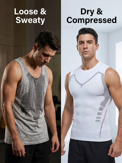 3pcs Men's Sports Compression Tank Tops, Basketball Athletic Sleeveless Shirts, American Style Training Vests, Moisture-Wicking Breathable Quick-Dry Base Layer for Sports & Outdoor Activities