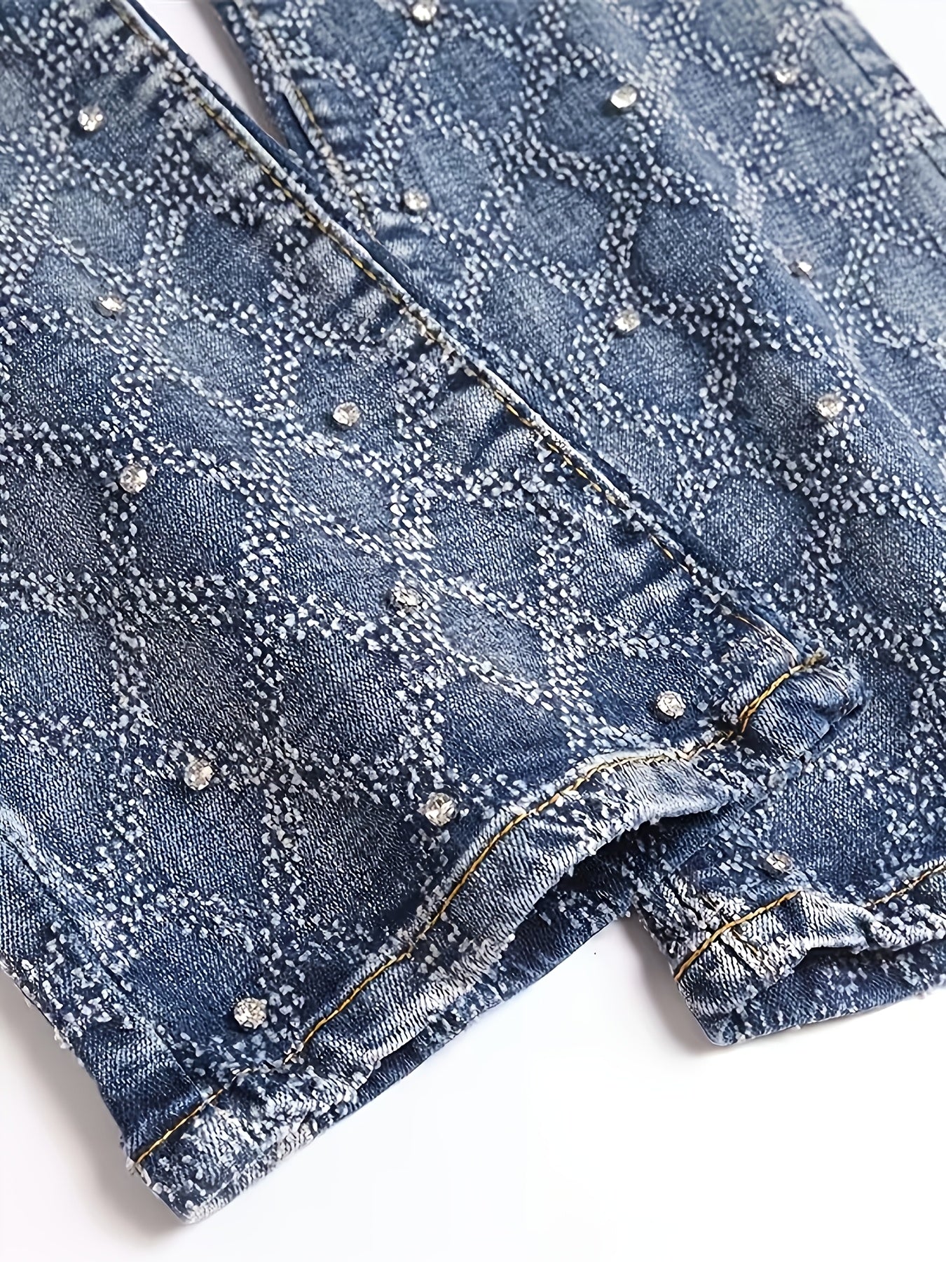 Y2K Men's Shiny Rhinestone Embellished Stretch Slim-Fit Jeans, Casual Street Style Hip-Hop Skateboarding Rap Pants, Machine Washable - All-Season Wear