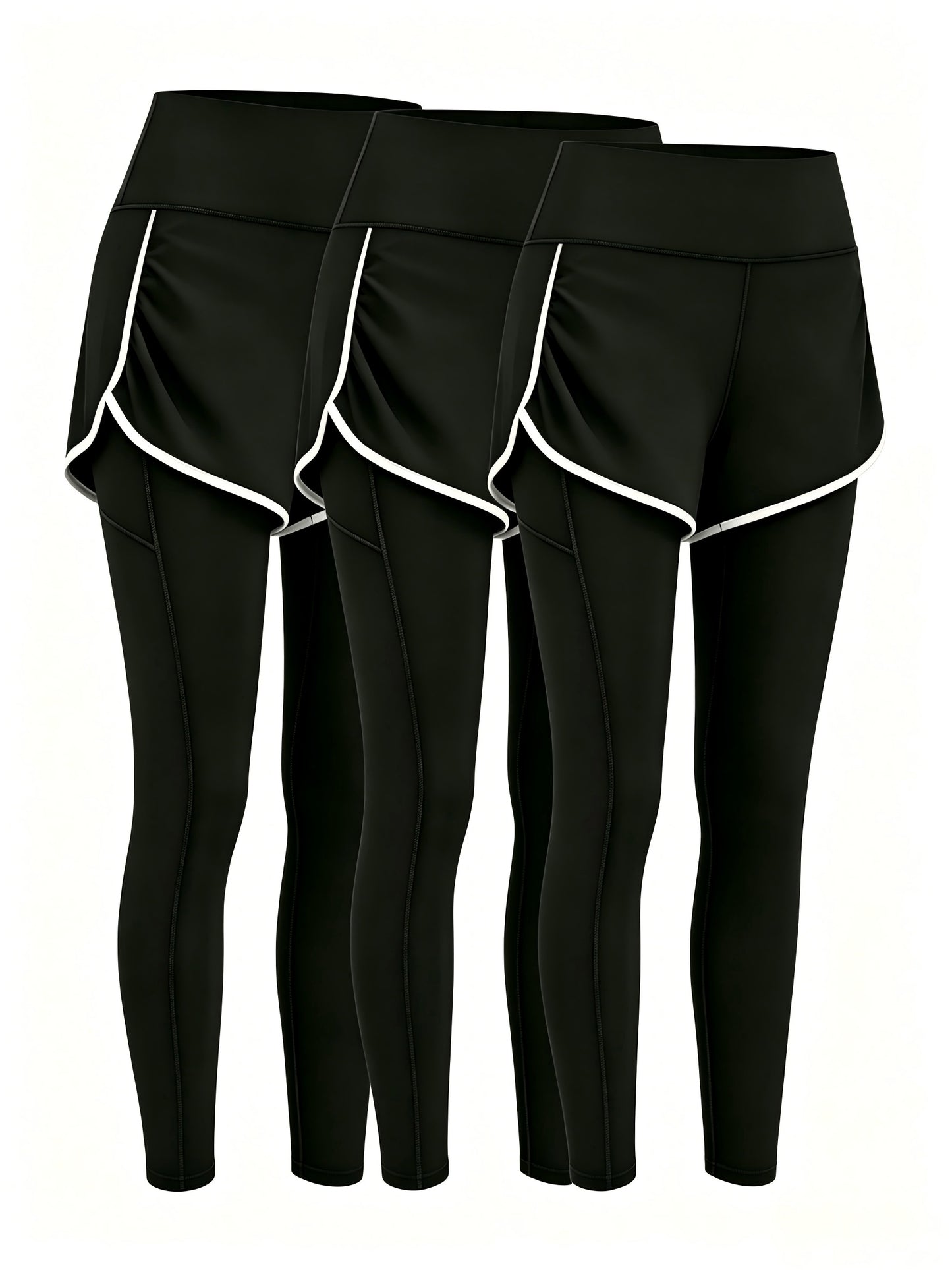 SOMOYA 3pcs Thick High Waist Yoga Pants With Pockets, Tummy Control Workout Running Yoga Leggings For Women Solid Color