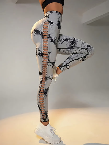 Women's High-Waisted Sculpting Yoga Pants - Butt-Lifting Seamless Design, Tie-Dye Print, Ultra-Comfort Stretch Fabric for Running, Sports & All-Season Activewear, Figureenhancing Fit | Highelastic Material