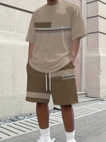 [3D Printing 2pcs Set] Summer 3D Printed Men'S Breathable Comfortable Outdoor Casual Short-Sleeve Crew Neck T-Shirt And Shorts Adult Set