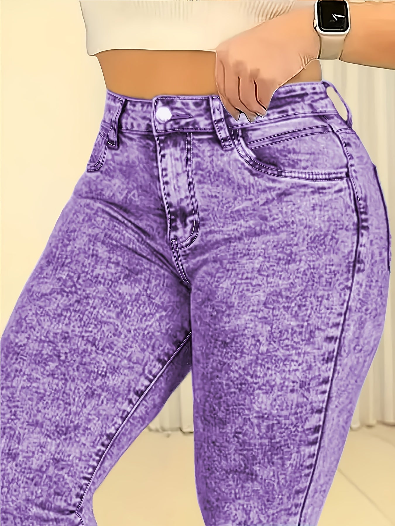 Ladies' Fashionable Washed Light Blue Tight Elastic Slim Fit Lifting Buttocks Casual And Simple Small Leg Jeans