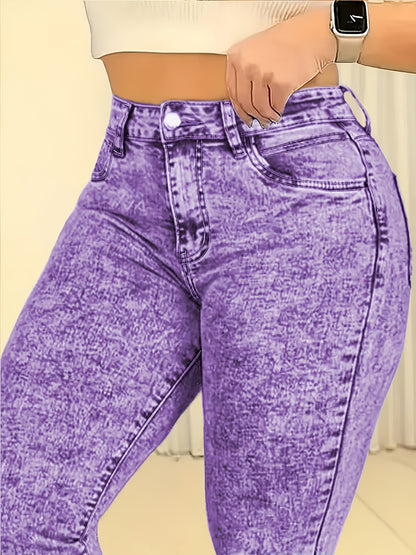 Ladies' Fashionable Washed Light Blue Tight Elastic Slim Fit Lifting Buttocks Casual And Simple Small Leg Jeans