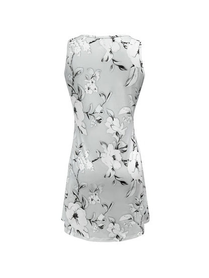 Floral-Printed V-Neck Sleeveless Dress for Spring And Autumn