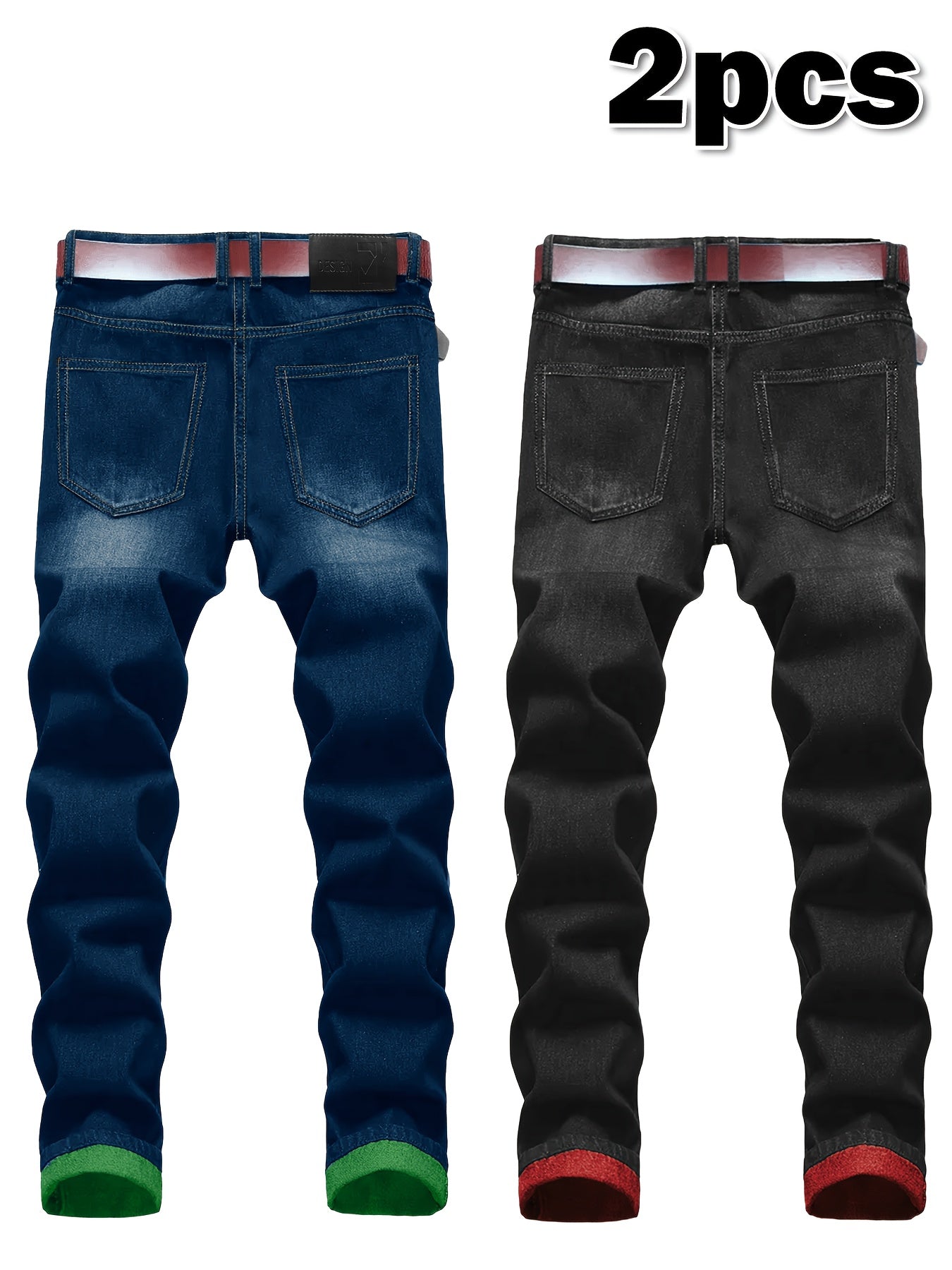 2pcs Men's Slim Fit Distressed Ripped Jeans | Classic Stretch Denim Pants, Trendy Casual Versatile Outfits