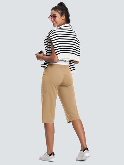 18-Inch Capri Trousers for Women Featuring a High Waist, Pockets, Tummy Control, And a Loose Straight Leg Design Suitable for Workouts And