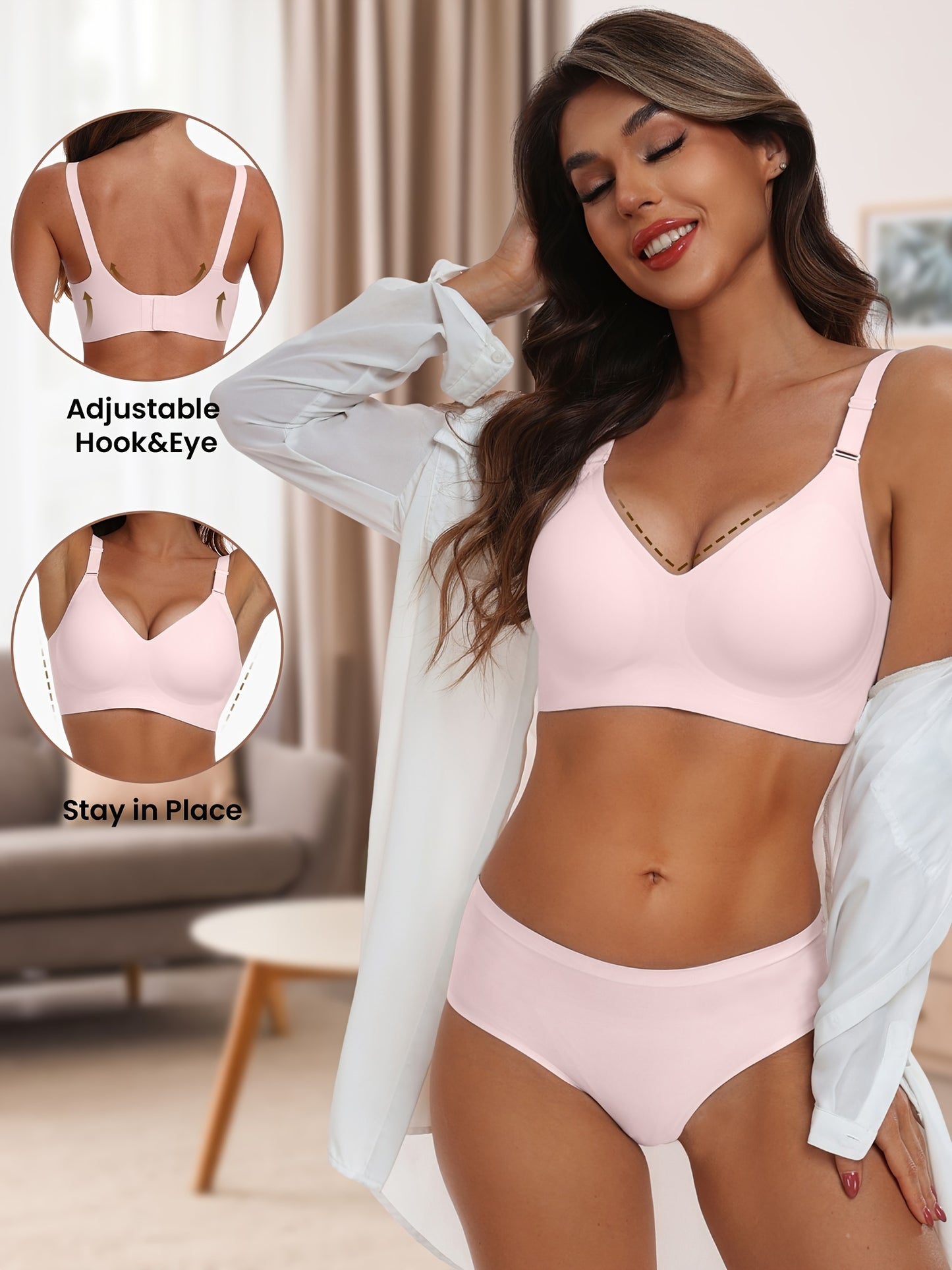 Seamless Wireless Push-Up Bra-V Neck Design, Comfortable, Supportive Intimate Apparel for Women
