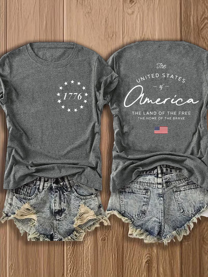 Women' US Flag T-Shirt with 1776 Design & American Symbols - Breathable Short Sleeve Top, Casual Streetwear Blouse-Compatible for - Wear Suitable for Fall Outfits, 4th of, Casual Attire, Machine Washable Non-