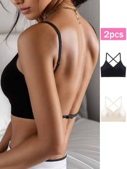 1/2/3pcs Nylon & Elastane Blend Summer Seamless Backless T-Shirt Bra for Women - Sexy, Wireless with Removable Pads, Hand Washable