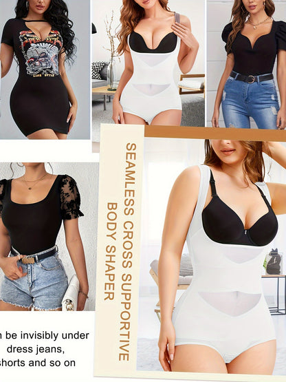 Women's Shapewear Bodysuit, Tummy Control High-Waist Panty, Butt Lifter, Underwear with Wide Straps Comfortable U-Shape Push Up Design, Breathable Body Shaper