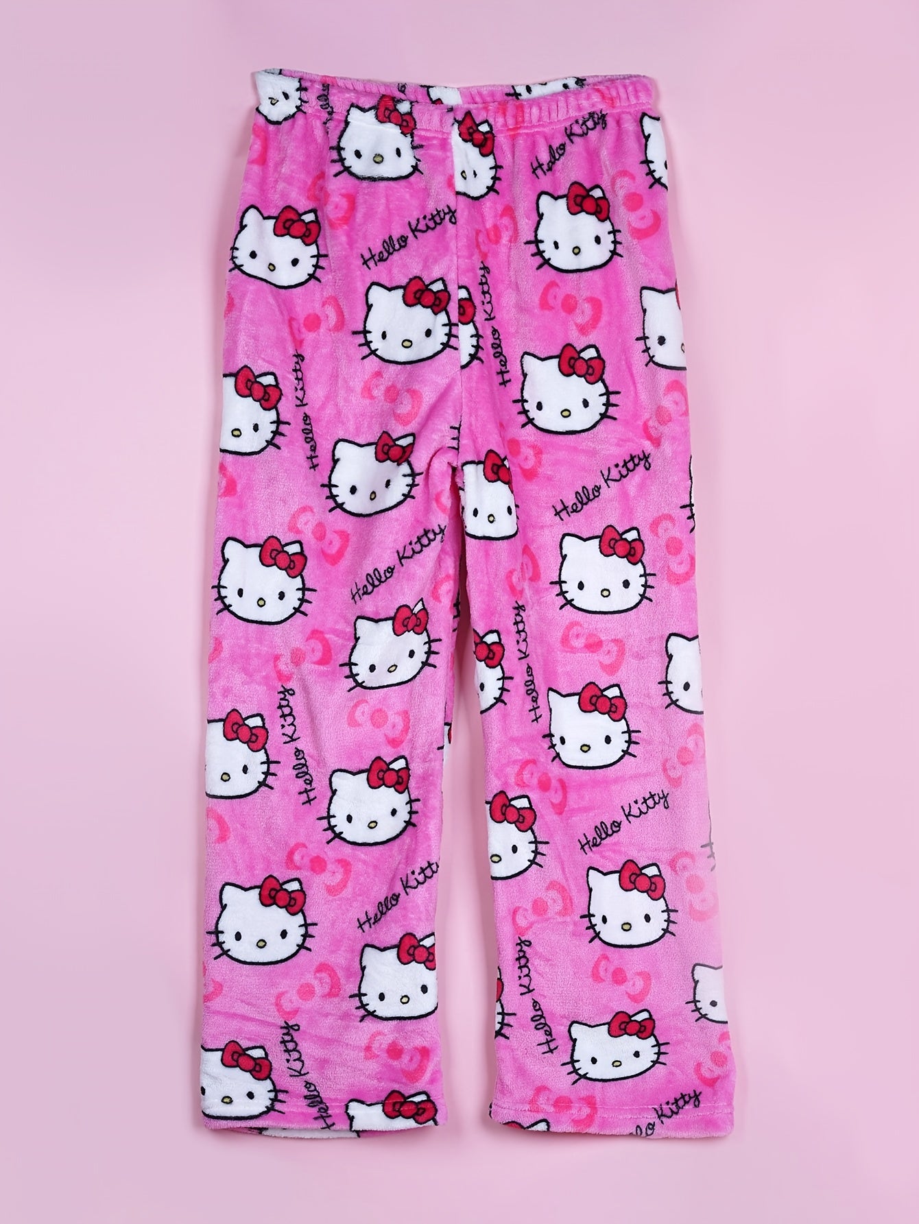 Sanrio KT Cat Pajama Pants for Women - 2pcs Sleepwear Set with Cute KT Cat Face & Full-Length Pants, Cozy Flannel Pajamas for s, - Nightwear ()