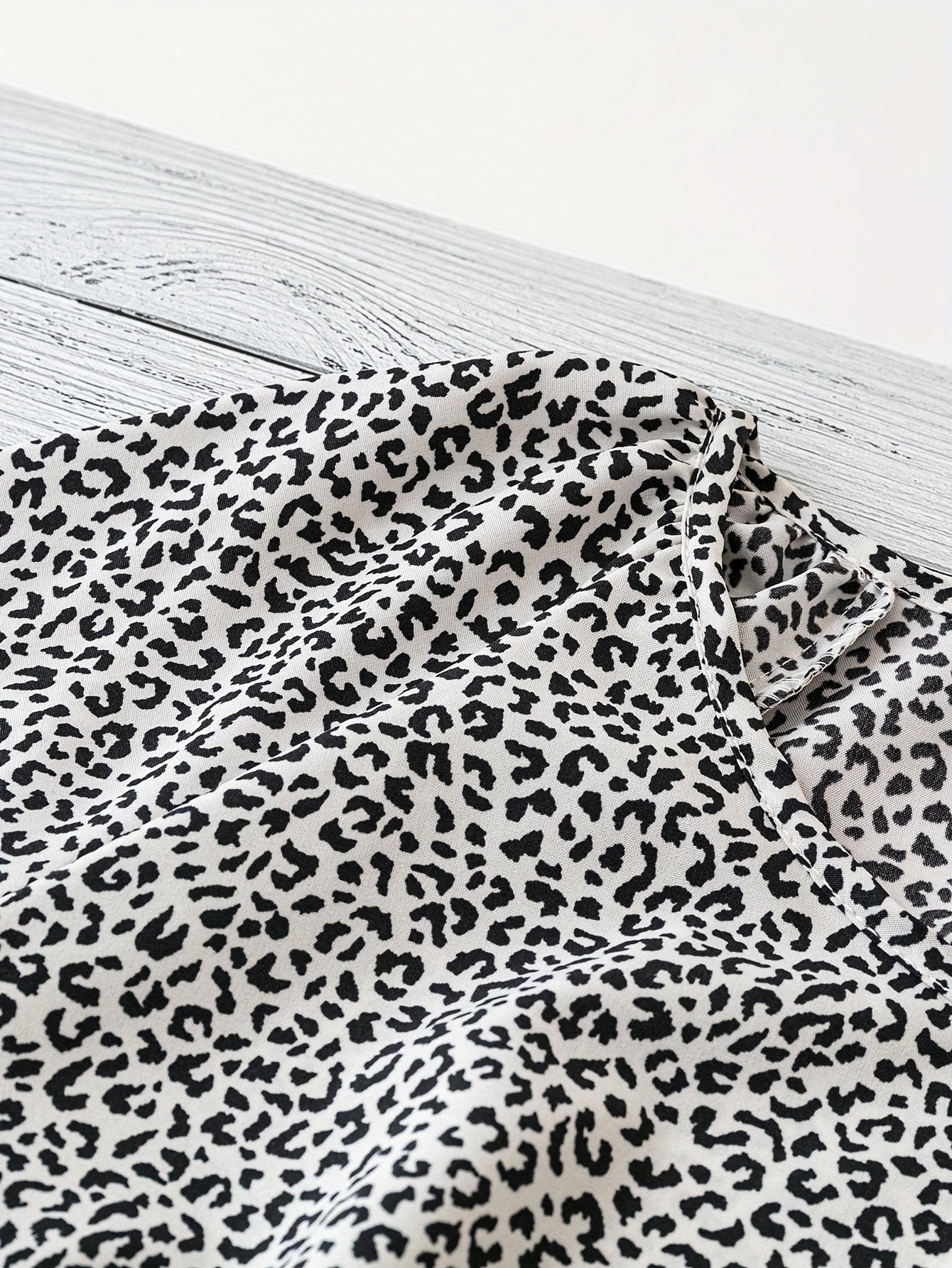 Plus Size Women's Boho Leopard Print Ruffle Sleeve Blouse - Asymmetrical Summer Top with Round Neck, Machine Washable Casual Vacation Shirt for Beach Outings & Warm Weather, Relaxed Setting Apparel, Nontransparent Fabric