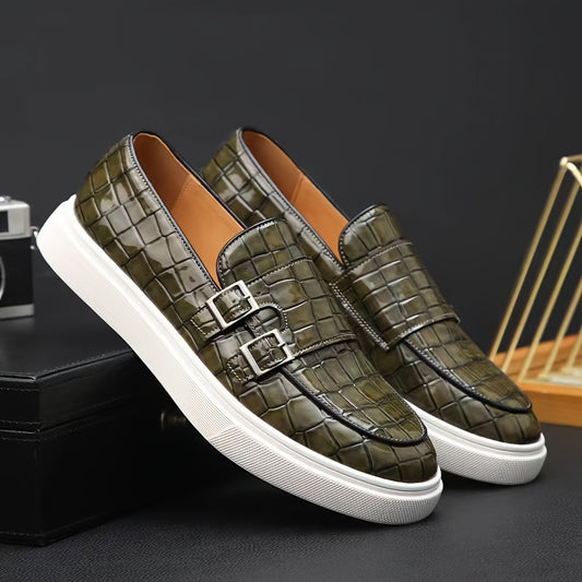 Men'S Dress Shoes in Solid Colors Designed for Plus Sizes, Featuring Buckle Straps And a Comfortable, Non-Slip Rubber Sole, Perfect for Everyday Wear