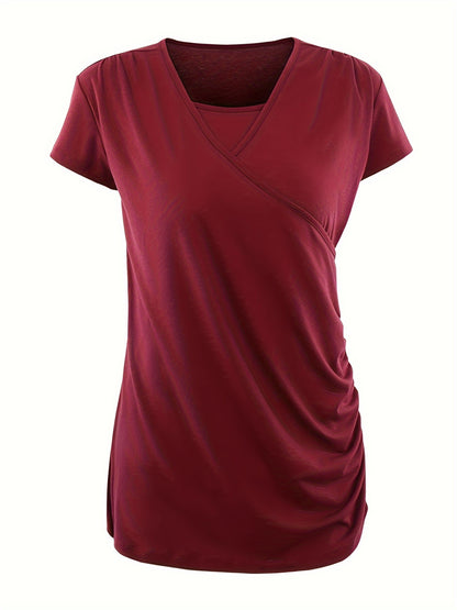 Set of 3 Women'S Short Sleeve Maternity Tops with Side Ruching for Breastfeeding