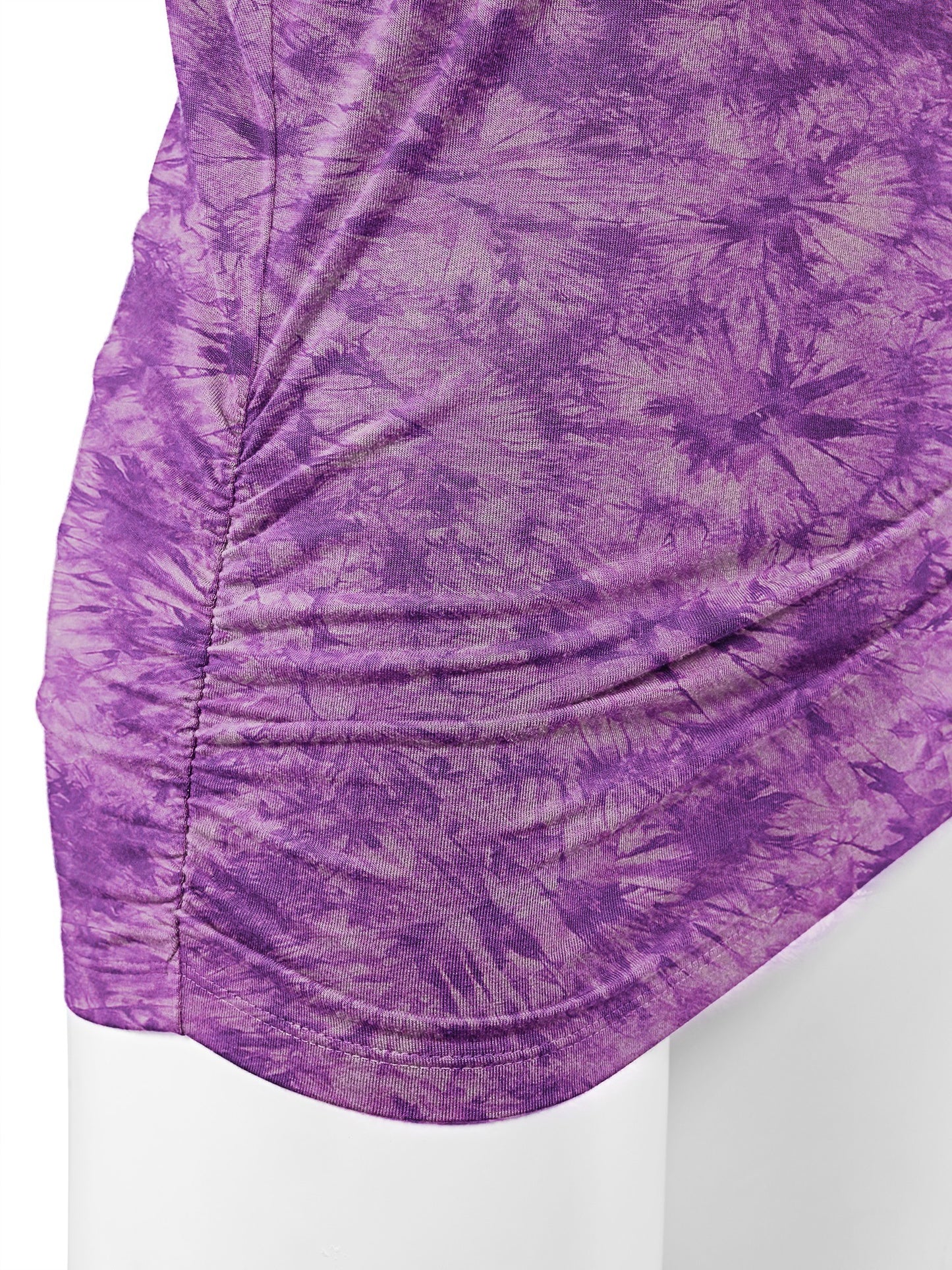Women's Short Sleeve V Neck Tie-Dye Dolman Top w/Side Shirring