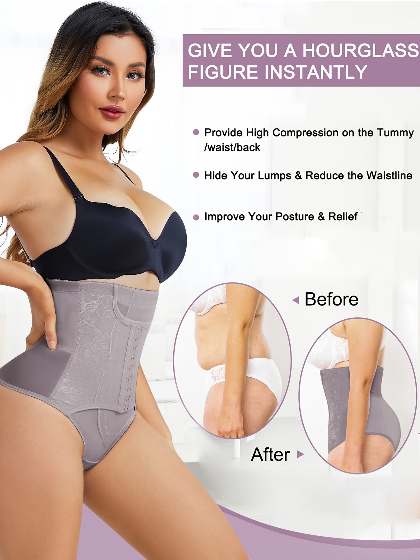 Tummy Control Shapewear With Compression Clasps For Women - High Waisted Tummy Tuck Shaper, Butt Lifting Bodysuit & Fajas Moldeadoras For Elegant Lady
